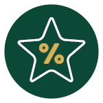 an icon of a ticket with a star on it in a green circle .